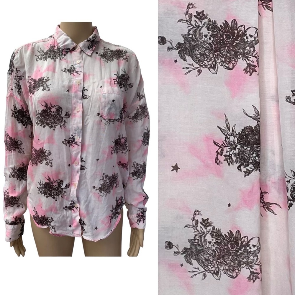 Scotch & Soda Maison Scotch Pink Tie Dye Skull Floral Button Up Shirt
